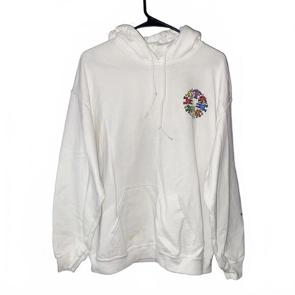 Keith Haring white graphic hoodie mens L vintage 90s streetwear art sweatshirt - Picture 3 of 4
